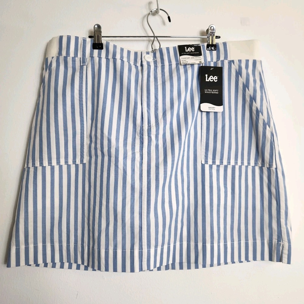 New Lee Womens 18 Blue White Stripe Skort Coastal Preppy Golf Tennis Stretch NWT